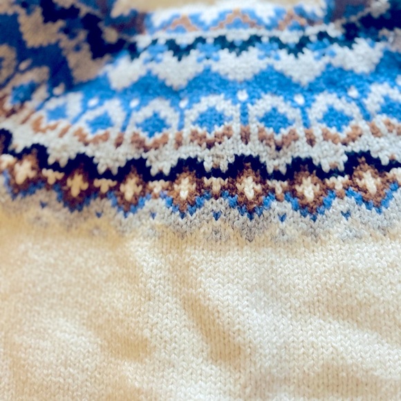 Lands End Nordic Cardigan Medium Blue and White - Picture 5 of 7